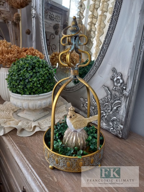 DEKORACYJNA TACA , KWIETNIK , LAMPION KORONA 45 CM ANTYCZNE ZŁOTO