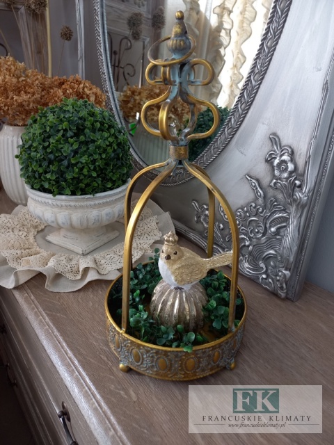 DEKORACYJNA TACA , KWIETNIK , LAMPION KORONA 45 CM ANTYCZNE ZŁOTO