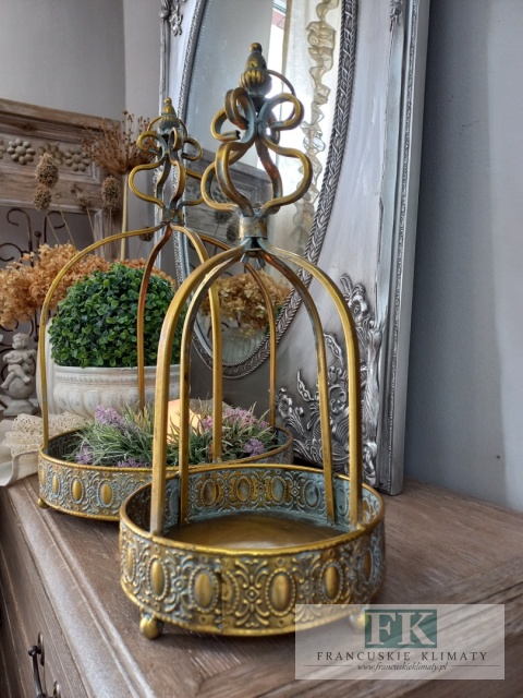 DEKORACYJNA TACA , KWIETNIK , LAMPION KORONA 45 CM ANTYCZNE ZŁOTO
