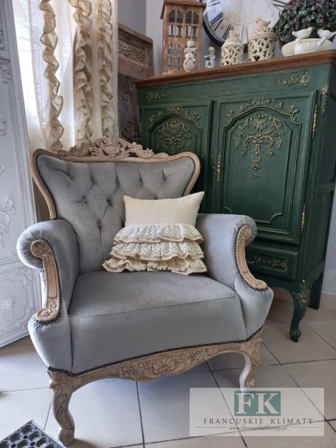 FRANCUSKI FOTEL PLUSZ antyczne drewno