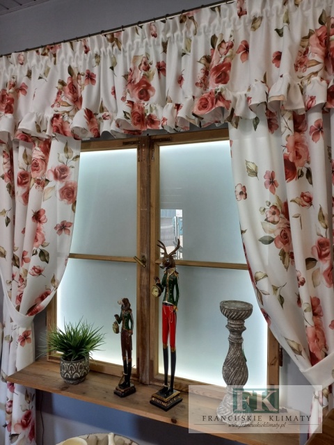 KPL KOMPLET ZASŁONY LAMBREKIN WIĄZANIA KWIATY 140/250 x 2 , 380/40