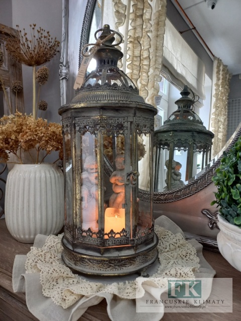 LATARNIA LAMPION METAL 58 CM , ZŁOTO ANTYCZNE