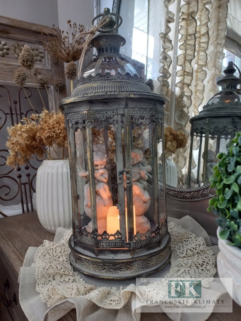 LATARNIA LAMPION METAL 58 CM , ZŁOTO ANTYCZNE