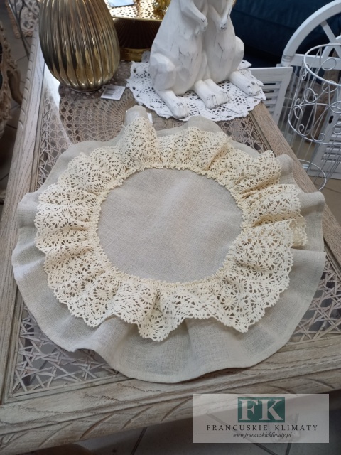 SERWETKA FALBANKA KORONKA KOŁO fi 45 cm BEŻ NATURA prowansja , shabby chic