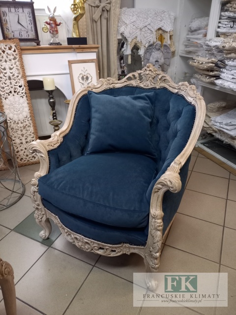 FRANCUSKI KPL. WYPOCZYNKOWY 8 EL. DĄB PLUSZ CIEMNY NIEBIESKI CIENIOWANY !