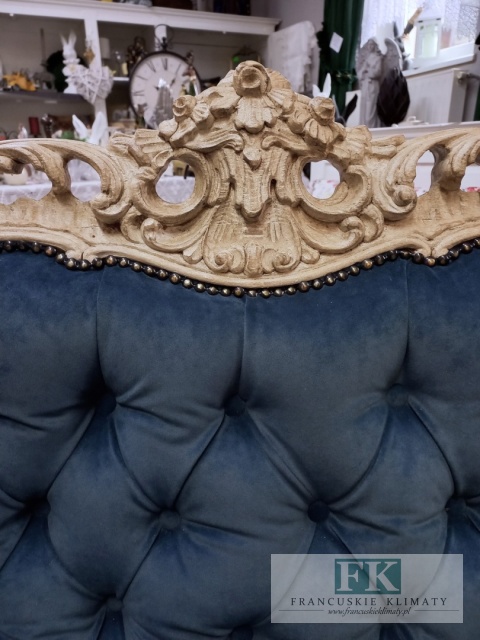 FRANCUSKI KPL. WYPOCZYNKOWY 8 EL. DĄB PLUSZ CIEMNY NIEBIESKI CIENIOWANY !