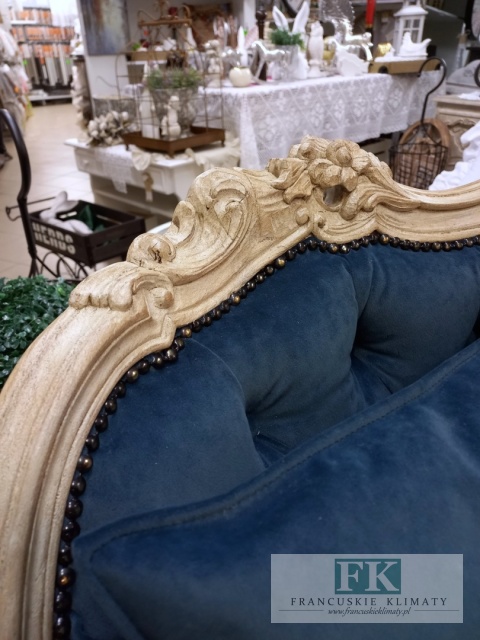 FRANCUSKI KPL. WYPOCZYNKOWY 8 EL. DĄB PLUSZ CIEMNY NIEBIESKI CIENIOWANY !