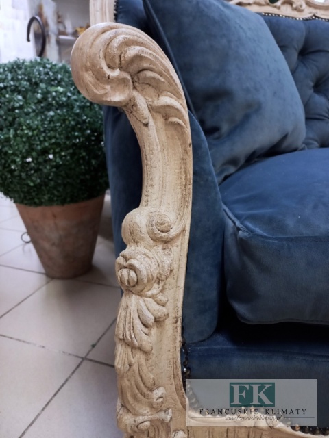 FRANCUSKI KPL. WYPOCZYNKOWY 8 EL. DĄB PLUSZ CIEMNY NIEBIESKI CIENIOWANY !