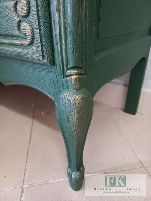 FRANCUSKA KOMODA 122 CM DĄB butelkowa ziele złoto VERT ROYALE