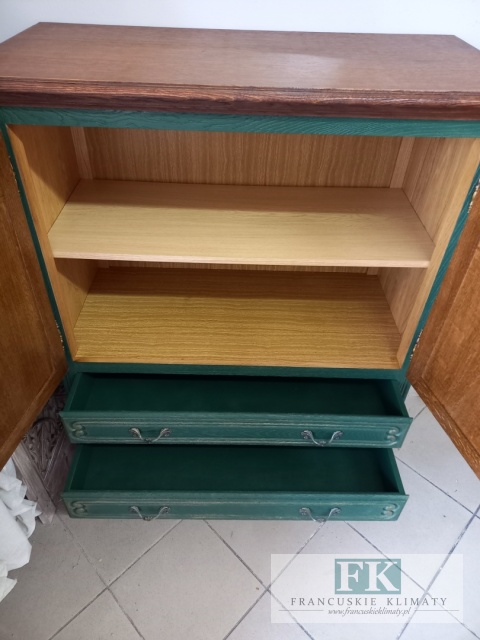 FRANCUSKA KOMODA 122 CM DĄB butelkowa ziele złoto VERT ROYALE