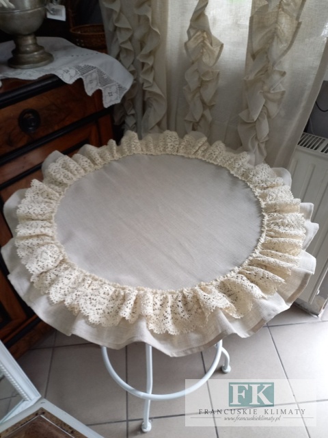 SERWETKA FALBANKA KORONKA KOŁO fi 70 cm BEŻ NATURA prowansja , shabby chic
