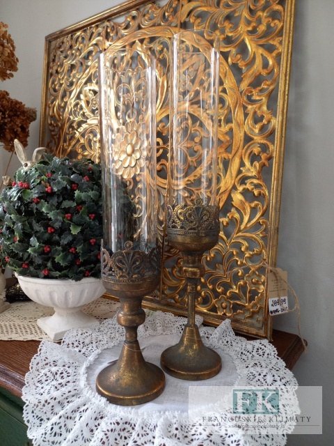 ŚWIECZNIK , LAMPION NA NODZE 46,5 CM SHABBY