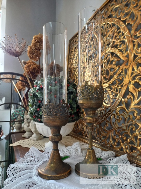 ŚWIECZNIK , LAMPION NA NODZE 46,5 CM SHABBY
