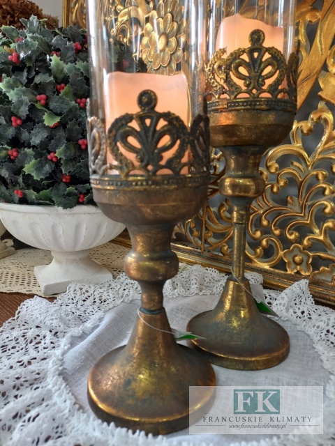 ŚWIECZNIK , LAMPION NA NODZE 46,5 CM SHABBY