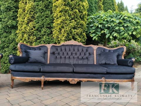 FRANCUSKI KPL. WYPOCZYNKOWY 8 ELEM. PLUSZ CZARNY DĄB