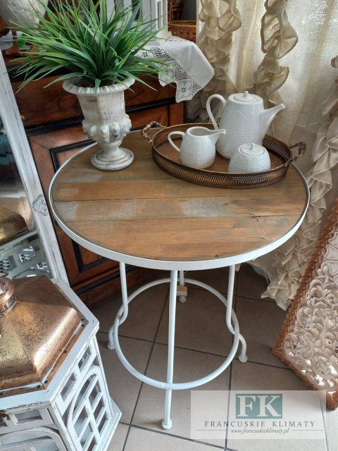 STOLIK METALOWY Z DREWNIANYM BLATEM 77 cm