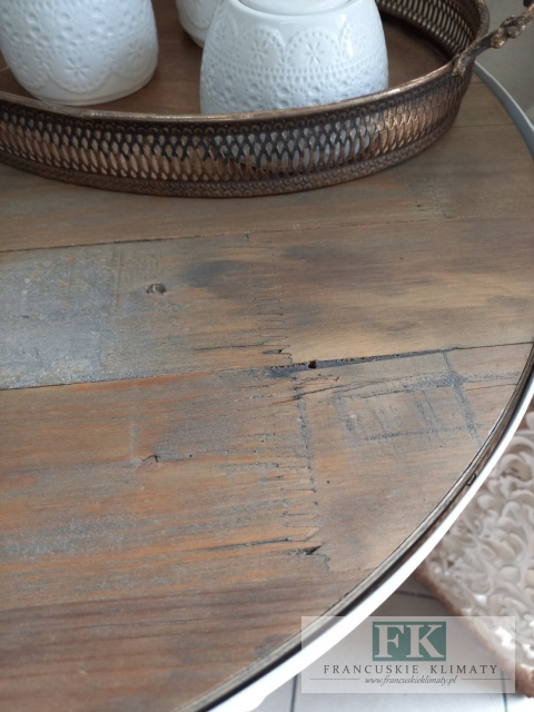 STOLIK METALOWY Z DREWNIANYM BLATEM 77 cm