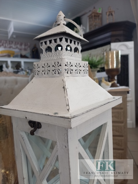 CUDOWNA LATARNIA , LAMPION DREWNO 63 cm MAŁA FRANCJA , SHABBY