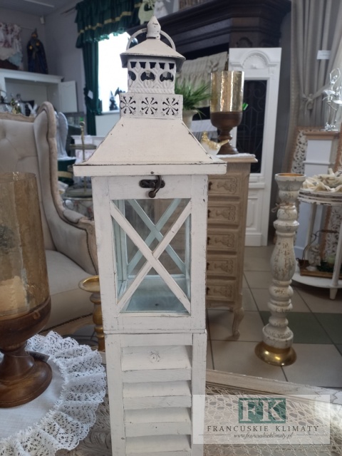 CUDOWNA LATARNIA , LAMPION DREWNO 63 cm MAŁA FRANCJA , SHABBY