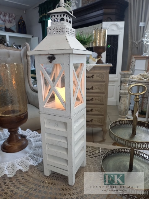 CUDOWNA LATARNIA , LAMPION DREWNO 63 cm MAŁA FRANCJA , SHABBY