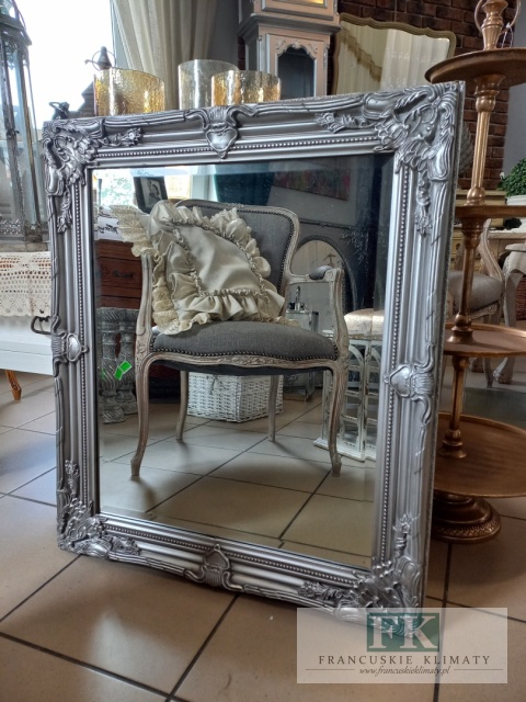 LUSTRO DREWNO , PION , POZIOM 74,5 x 63 cm , rama srebrna , srebrne