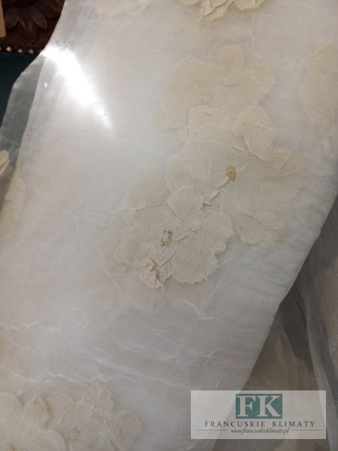 MATERIAŁ TKANINA ORGANZA ORGANTYNA KRESZOWANA KWIATUSZKI 280 CM ECRU - BEŻ