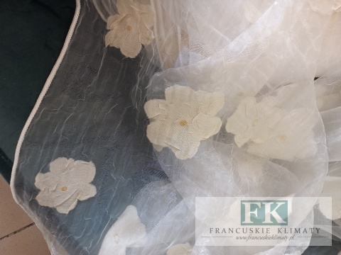 MATERIAŁ TKANINA ORGANZA ORGANTYNA KRESZOWANA KWIATUSZKI 280 CM ECRU - BEŻ