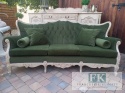 FRANCUSKI KPL. WYPOCZYNKOWY 9 EL. SOFA+2 FOTELE antyczne drewno PLUSZ OLIWKA