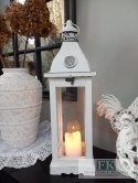 WSPANIAŁA DREWNIANA LATARNIA-LAMPION 50 CM W STYLU FRANCUSKIM, SHABBY, PROWANSJA.