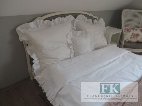 EKSKLUZYWNA POŚCIEL 140x200 FALBANY HANDMADE BAWEŁNA 100% FRANCJA PROWANSJA