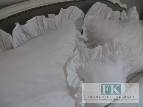 EKSKLUZYWNA POŚCIEL 140x200 FALBANY HANDMADE BAWEŁNA 100% FRANCJA PROWANSJA