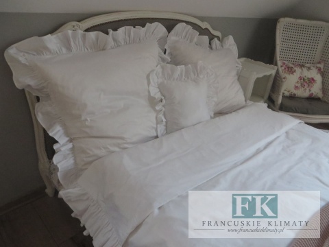 EKSKLUZYWNA POŚCIEL 140x200 FALBANY HANDMADE BAWEŁNA 100% FRANCJA PROWANSJA