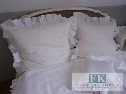 EKSKLUZYWNA POŚCIEL 140x200 FALBANY HANDMADE BAWEŁNA 100% FRANCJA PROWANSJA