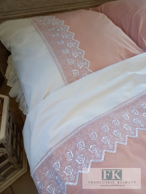 EKSKLUZYWNA POŚCIEL KORONKA TIULOWA 160x200 HANDMADE 160/200 BAWEŁNA 100% FRANCJA PROWANSJA
