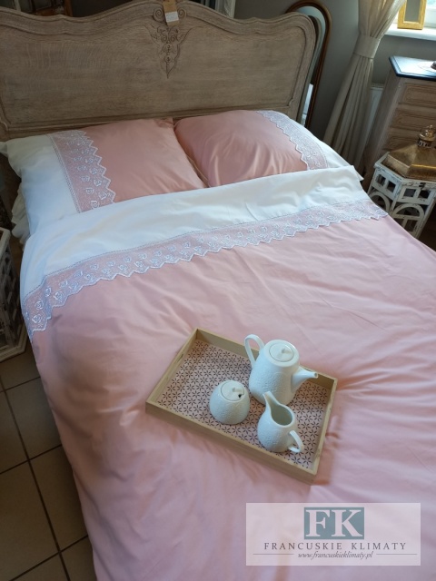 EKSKLUZYWNA POŚCIEL KORONKA TIULOWA 140x200 HANDMADE BAWEŁNA 100% FRANCJA PROWANSJA