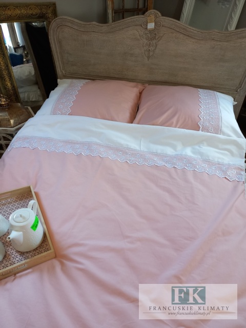 EKSKLUZYWNA POŚCIEL KORONKA TIULOWA 140x200 HANDMADE BAWEŁNA 100% FRANCJA PROWANSJA