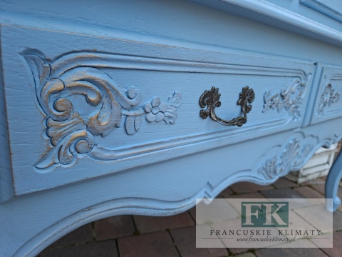 FRANCUSKA KOMODA dąb BLUE ELITE 141,5 cm błękit muśnięty złotem