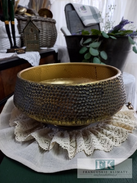METALOWA PATERA , OSŁONKA , WAZON , DONICA 30,5 CM ZŁOTO ANTYCZNE