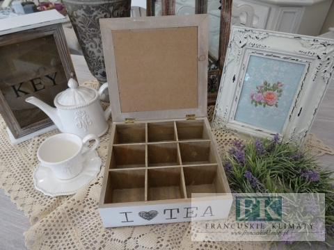 KŁ. HERBACIARKA PUDEŁKO NA HERBATĘ I LOVE TEA 24X24 shabby , prowansja , vintage KŁ. HERBACIARKA PUDEŁKO NA HERBATĘ I LOVE TEA 24X24 shabby , prowansja , vintage