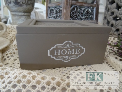 KŁ. PUDEŁKO SKRZYNECZKA HOME BRĄZOWA 15X15 cm shabby , prowansja , vintage