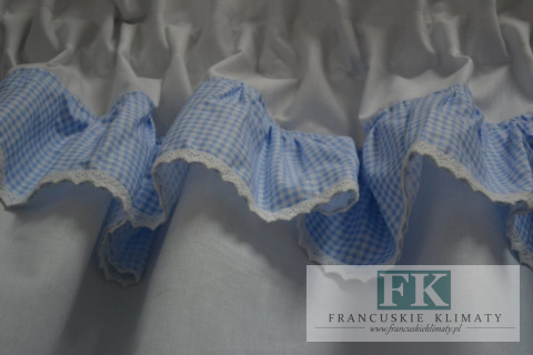 LAMBREKIN + 2 BOKI WYS 160 CM BŁĘKITNA PEPITKA KRATKA BAWEŁNA 100% SHABBY CHIC PROWANSJA