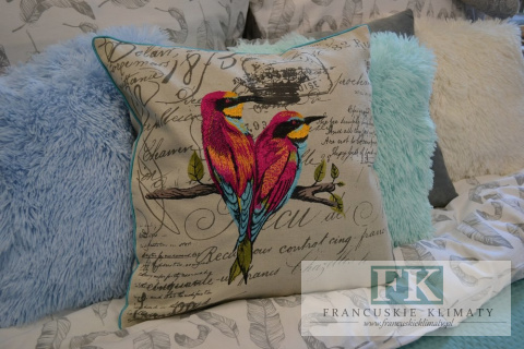 POSZEWKA 45X45 KOLOROWE PTAKI SHABBY CHIC FRANCJA PROWANSJA