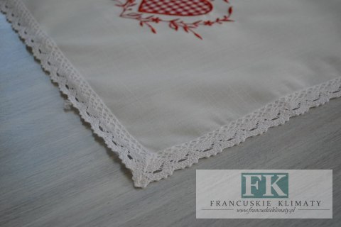 BIEŻNIK SERWETKA Z KOLEKCJI CZERWONE SERCE 50x100 PROWANSJA SHABBY CHIC VINTAGE LOFT