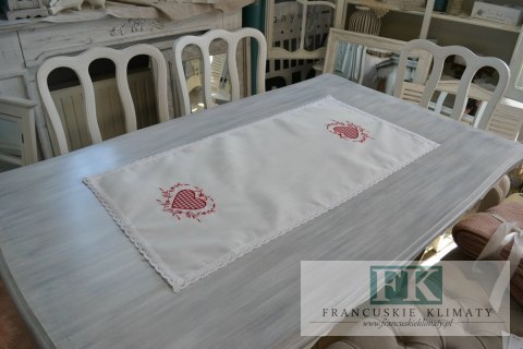 BIEŻNIK SERWETKA Z KOLEKCJI CZERWONE SERCE 50x100 PROWANSJA SHABBY CHIC VINTAGE LOFT