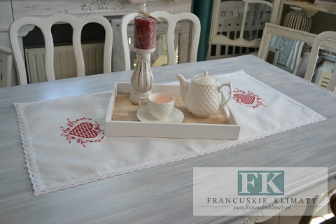 BIEŻNIK SERWETKA Z KOLEKCJI CZERWONE SERCE 50x100 PROWANSJA SHABBY CHIC VINTAGE LOFT