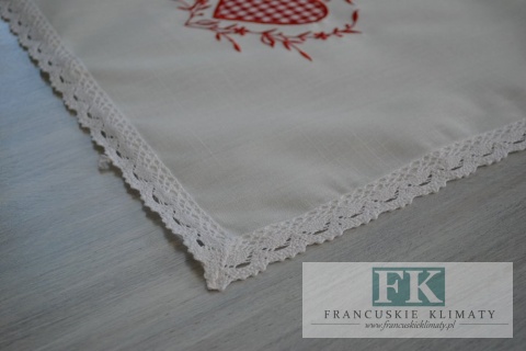 BIEŻNIK SERWETKA Z KOLEKCJI CZERWONE SERCE 60x120 PROWANSJA SHABBY CHIC VINTAGE LOFT