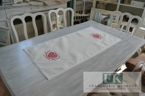 BIEŻNIK SERWETKA Z KOLEKCJI CZERWONE SERCE 60x120 PROWANSJA SHABBY CHIC VINTAGE LOFT