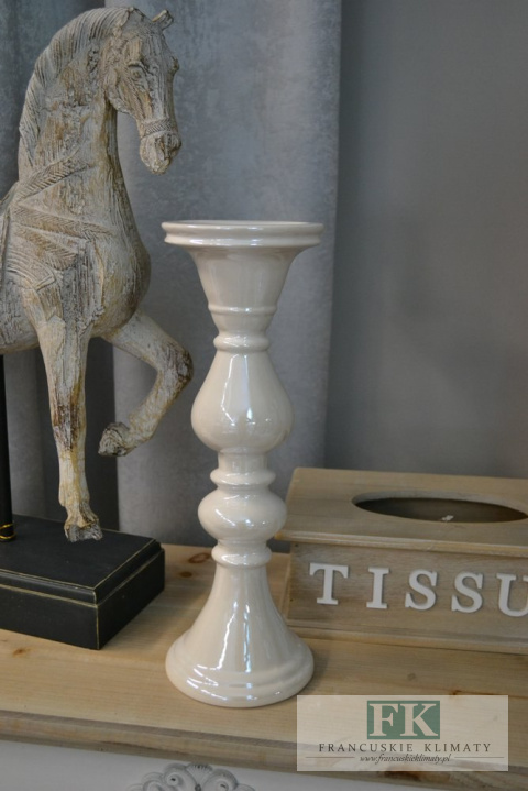 ŚWIECZNIK CERAMICZNY PERŁOWY 33CM SHABBY ŚWIECZNIK CERAMICZNY PERŁOWY 33CM SHABBY