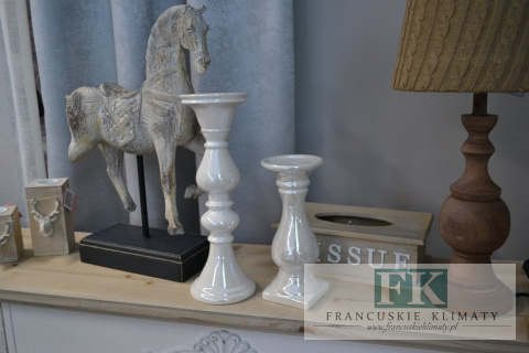 ŚWIECZNIK CERAMICZNY PERŁOWY 33CM SHABBY ŚWIECZNIK CERAMICZNY PERŁOWY 33CM SHABBY