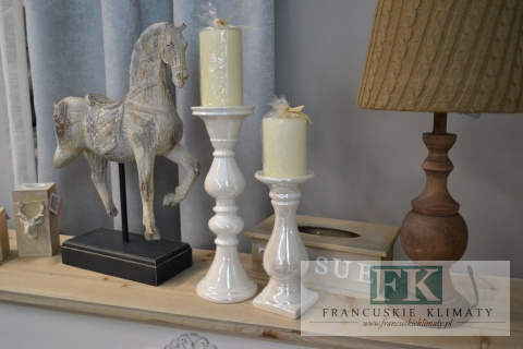ŚWIECZNIK CERAMICZNY PERŁOWY 33CM SHABBY ŚWIECZNIK CERAMICZNY PERŁOWY 33CM SHABBY
